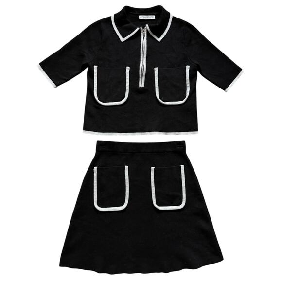 Zara Knit Two Piece Set Preppy Black and White Quiet Luxury Old Money Classic - Picture 1 of 8